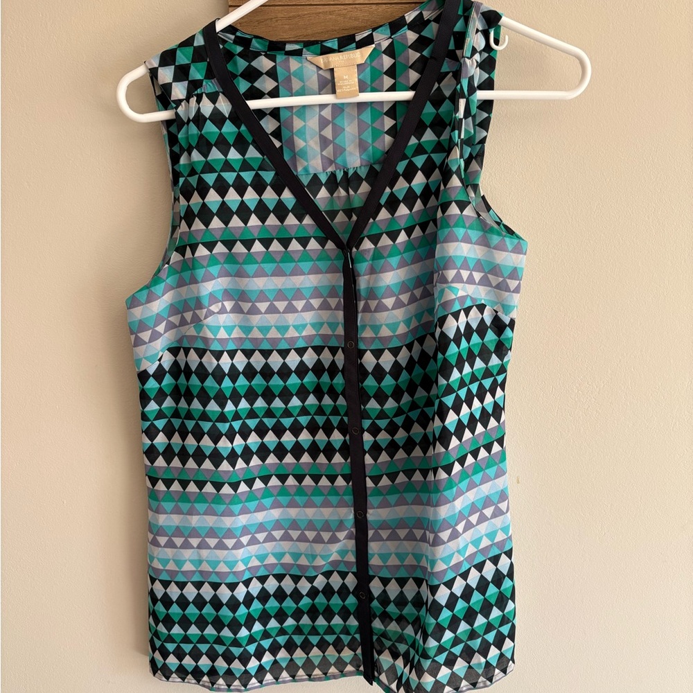 Banana Republic Teal and Black Geometric Blouse